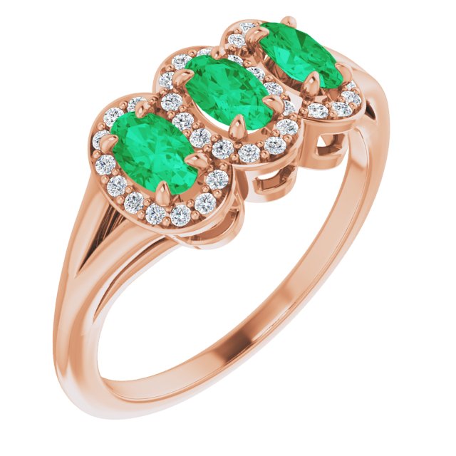 14K Rose Lab-Grown Emerald & 1/6 CTW Natural Diamond Ring